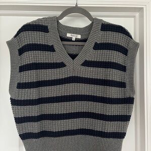 Madewell Striped Waffle-Knit V-Neck Sweater Vest - Gray & Navy